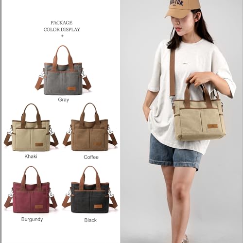 Image of Crossbody Bags for Women Trendy Small Canvas Hobo Tote Top-handle Handbag Multi-pocket Casual Going Out Purse Satchel