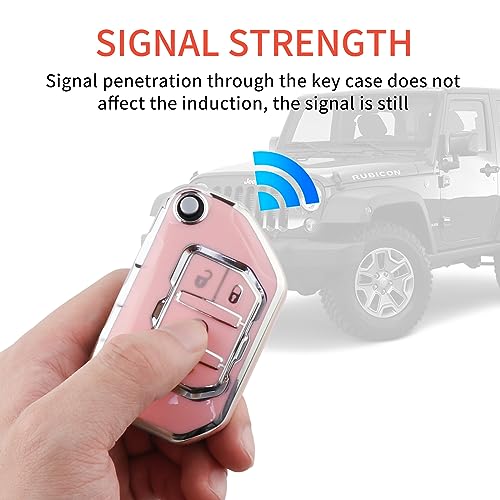 Image of Pangpai Pink Key Fob Cover for Jeep, Soft TPU Key Case Protection with Bling Keychain Fit for 2018-2022 Jeep Gladiator Wrangler Sahara Rubicon