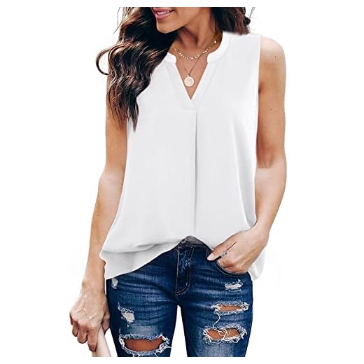 Timeson White Blouses for Women,Womens Dress Shirts and Blouses Women's Chiffon Tunics Blouse Shirt Split V Neck Sleeveless Tank Tops A Line Breathable Long Ladies Dressy Tops Office Work White Large