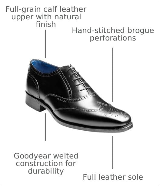 Image of BARKER Johnny Men's Handmade Leather Brogue Oxford Shoes - Goodyear Welted, Full Leather Sole & Lining, Premium Formal Dress Shoes for Business & Weddings