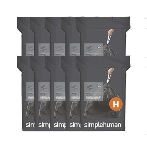 Image of simplehuman Code H 200 Count, Genuine Odorsorb Custom Fit Liners, Drawstring Odor Absorbing Trash Bags in Dispenser Packs, 30-35 Liter / 8-9 Gallon