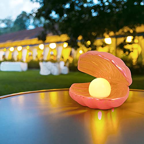 Imikeya Shell Pearl Night Light Ceramic Clamshell Pink Shell Night Lamp Sea Shell Desk Ornament Jewelry Tray Bedside Decorative Shell Lamp For Home Kids Room Bedroom Decor #TOP1