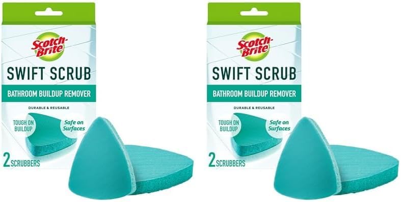 Scotch-Brite Swift Scrub, acumulación de baño, limpiador de puerta de vidrio, ducha y baño, removedor de espuma de jabón, 3 veces más rápido que una