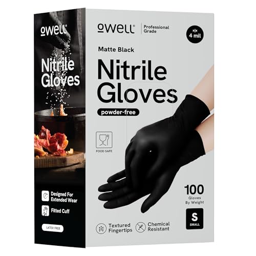 OWELL® Black Nitrile Gloves Small – 100ct | Food Safe