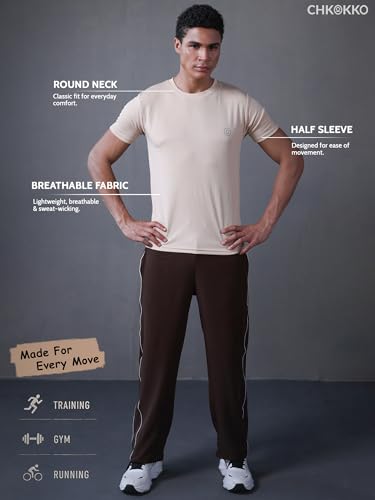 Image of CHKOKKO Gym T Shirts for Men Workout Activewear Solid Quick Dry Sports Tshirt for man Breathable Lightweight Half Sleeve Regular Fit Round Neck Running Boys T Shirt
