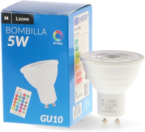 M Ledme   Bombilla LED Colores con mando 5W (Eq. 40 W) casquillo GU10, 350 Lumen, RGBW, Regulable en intensidad, Luz Blanca y de Colores, LM7142