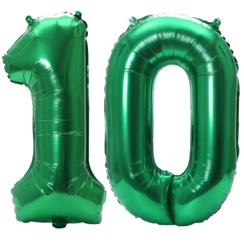 Image of Number 10 Balloon Foil Mylar Balloons for Birthday Party Decoration (Green, 32 Inch)