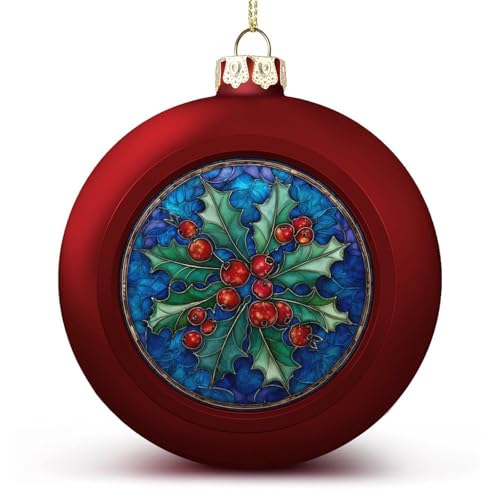 Muérdago de acebo con bayas rojas, adornos de bola de Navidad, inastillables, bolas rojas para árbol de Navidad, decoración de árbol de Navidad, vacaciones, boda, fiesta