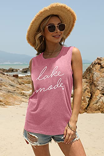 Fayaleq Lake Mode Tank Tops Women Lake Life Summer Vacation Funny Vest Tees Camping Casual Tanks Tops T-Shirt (Medium, Pink2) #TOP2