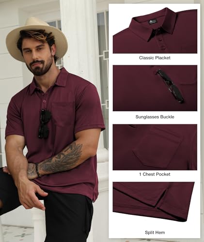 Image of SCODI 5 Pack Mens Pocket Polo Shirts Short Sleeve Golf Casual Work T-Shirt