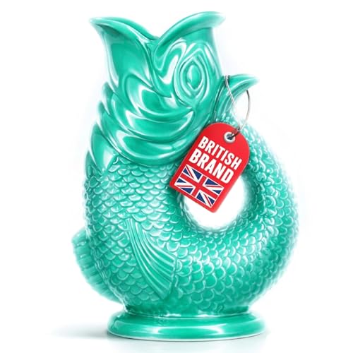 Gurgle Glug Jug The Bubble Jug® Sage Green 50 fl oz 1.5L Litre Extra Large Pitcher - Fish Shaped Jug - Decorative Ceramic Glugging Cocktail, Water and Gin Vase and Gurgling Carafe Pot