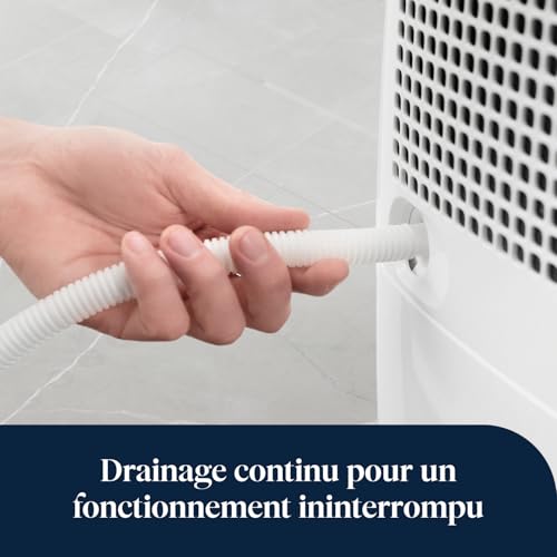De’Longhi Tasciugo AriaDry - Déshumidificateur Portable pour la Maison, Filtration à 3 Actions, Élimination de l'Humidité 10L/24h, Séchage, Anti-Moisissure, Silencieux, Blanc (DEX210SF)