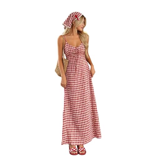 Robe moulante décontractée à carreaux dos nu mini robe d'été sans manches avec ceinture
