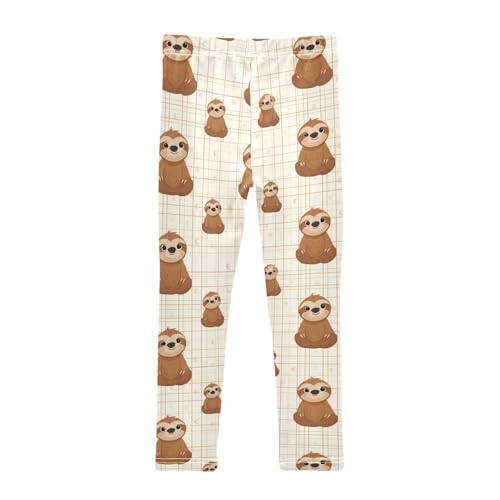 Girls Leggings Brown Sloth Plaid Kids Length Leggings Pants Athletic Yoga Pants Toddler Tights Trousers 4T2