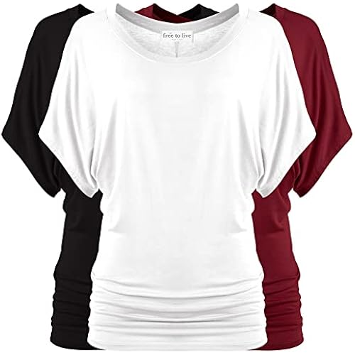Free to Live 3 Pack Dolman Sleeve Tunic Dressy Business Casual Tops for Women Short Sleeve Shirts Work Outfits Travel Clothes