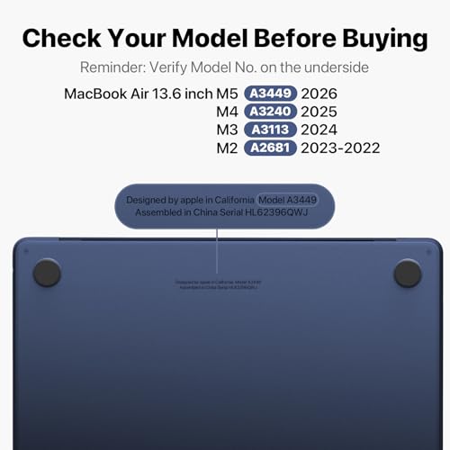 Image of Soonjet for MacBook Air 13 inch Case | M5 M4 M3 M2 2026-2022 | A3449 A3240 A3113 A2681 | Color-Matched | Dual-Texture Design | Snap-On Fit | Fingerprint & Scratch Resistant | Hard Shell Matte Cover