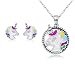 Produktbild Authentisches 925 Sterling Silber bunte Emaille Einhorn Frauen Ketten Ohrringe Schmuck Sets Frauen Silber Schmuck