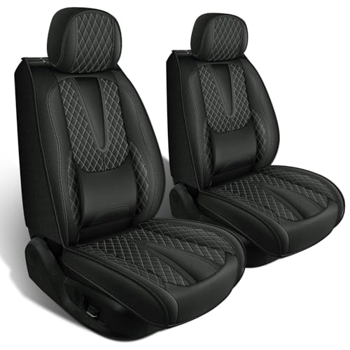 RAWAKORW Seat Covers Fit for Dodge Grand Caravan Car Waterproof Seat Protectors 2008-2020 : 2 Front Seat Automotive Faux Leather Seat Covers(Black)