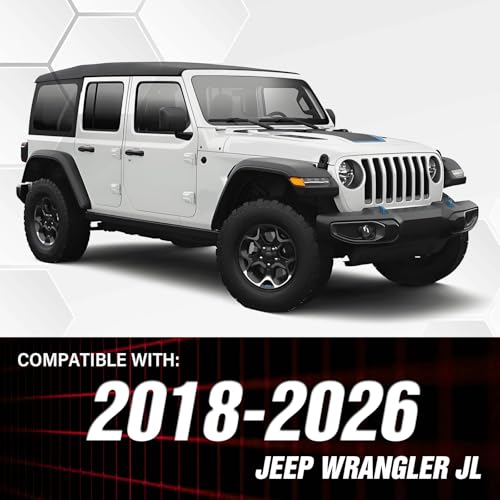 Image of YZONA for JL JLU Flat Front & Rear Fender Flares Compatible with 2018 2019 2020 2021 2022 2023 2024 2025 2026 Jeep Wrangler JL JLU Unlimited, 4-PCS Heavy Duty Steel Mud Guard Off-Road Wheel Fender Kit