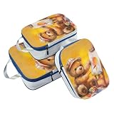 With Zipper 3 Set Travel Packing Cubes For Suitcases 100% Polyester Folding Closet Organizer, Cute Teddy Bear Painting Cartoon (3 Set)