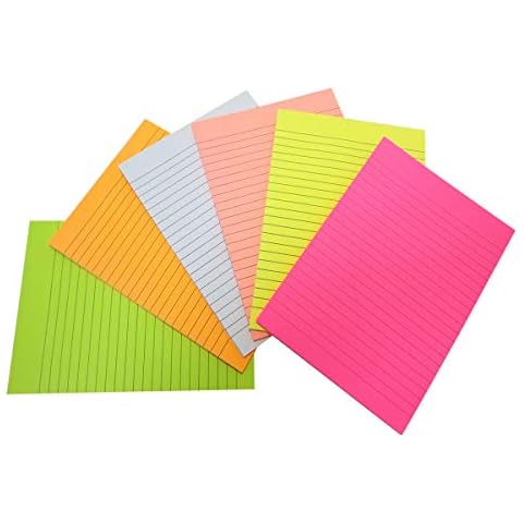 Big Sticky Notes Lined 6x8 inches 6 Pads 50 Sheets per Pad Large Self Stick Note Pads with Lines in 6 Bright Colors Easy Post Individually Wrapped School and Office Supplies Gift Set Cover