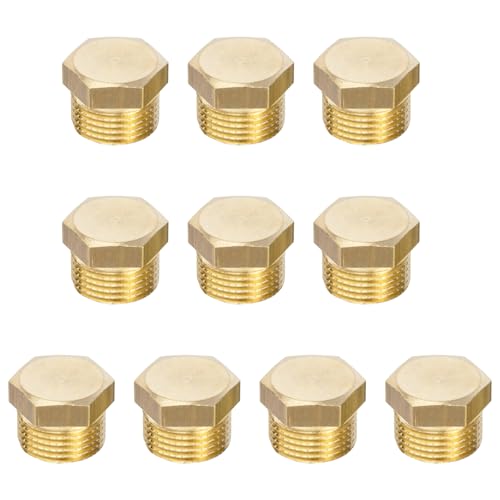 MOUMOUTEN Lot de 10 bouchons hexagonaux en laiton G1/4, filetage mâle, bouchon de vanne pour conduites d'eau/de gaz, joint femelle 1/4
