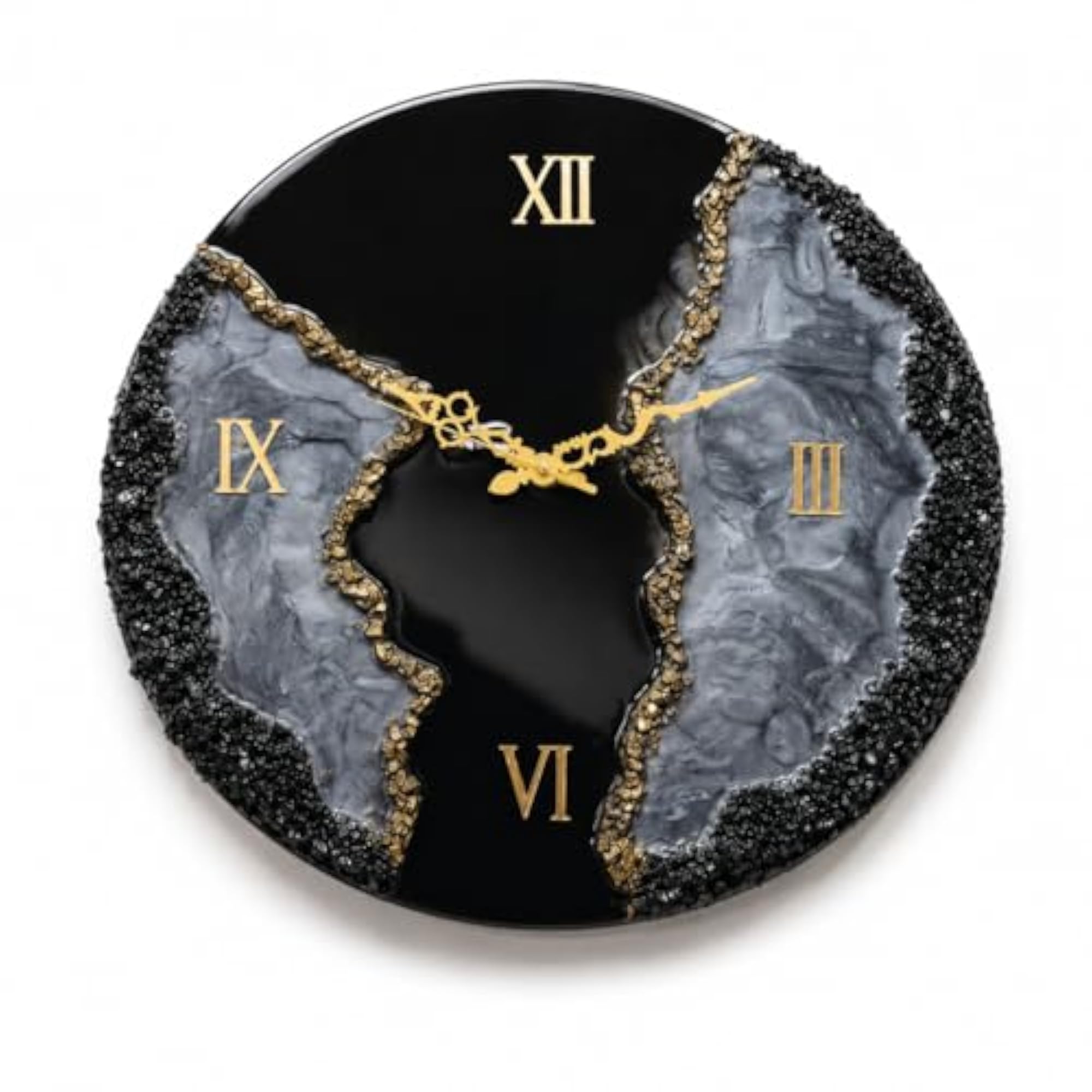 Luxury Black Resin Wall Art Clock, 18 Inch