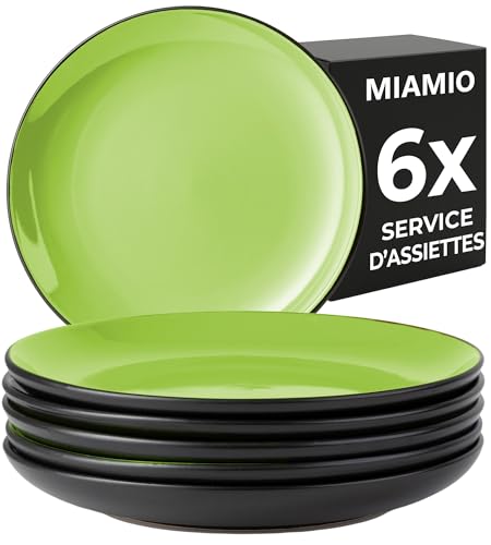 MIAMIO - Ensemble d'assiettes 6 en céramique grès pour la table - Collection Le Papillon (Vert, 21 cm)
