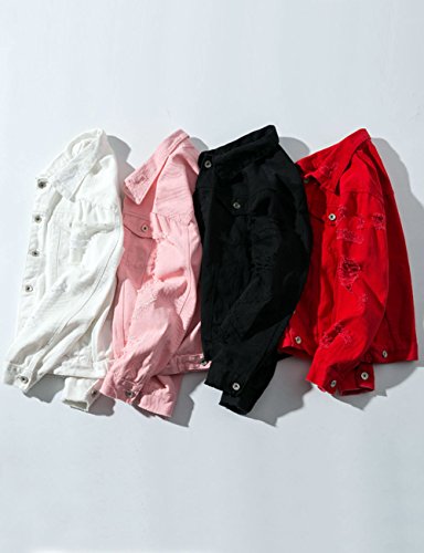 Womens Cute Solid Distressed Ripped Long Sleeve Denim Jean Jacket Coat Plus Size3