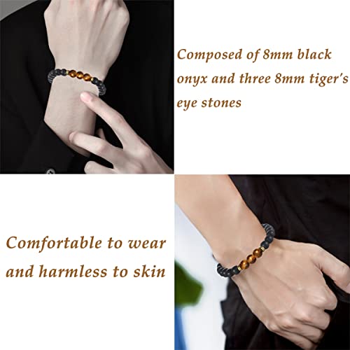 30Th/40Th/50Th Birthday Gift Bracelet,8Mm Black Onyx Stretch Bracelet Natural Stone Beaded Tiger Eye Bracelet For Men #TOP1