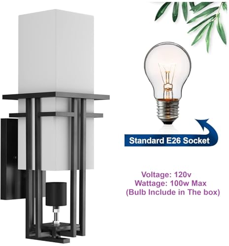 Image of Outdoor Wall Light Fixtures, Exterior Waterproof Lanterns, Porch Sconces Wall Mounted Lighting with Modern Frosted Glass, Black Aluminum Wall Lamps for Patio Front Door Entryway (TYP A, 15.4 inch)