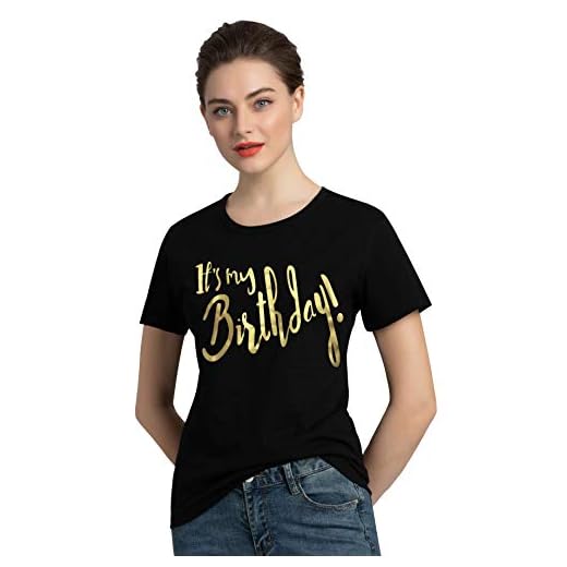 PINJIA Womens Cotton Cute Happy Its My Birthday T-Shirt Top Tees Outfit Gift(XL, Gold Black 27th)