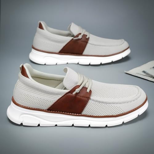 Image of Mens Casual Slip in Boat Shoes Fashion Lightweight Slip On Loafers Walking Beach Sneakers Work Mesh Oxfords Soft Sole