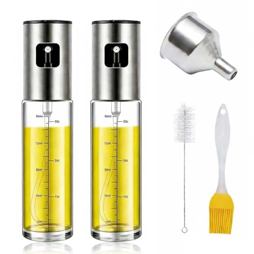 5 Pcs Kitchen Oil Spray Bottle 100 ml, Olive Oil Dispenser Bottle with Accessories,Transparent Oil Glass Sprayer for Air Fryer Kitchen Cooking and BBQ