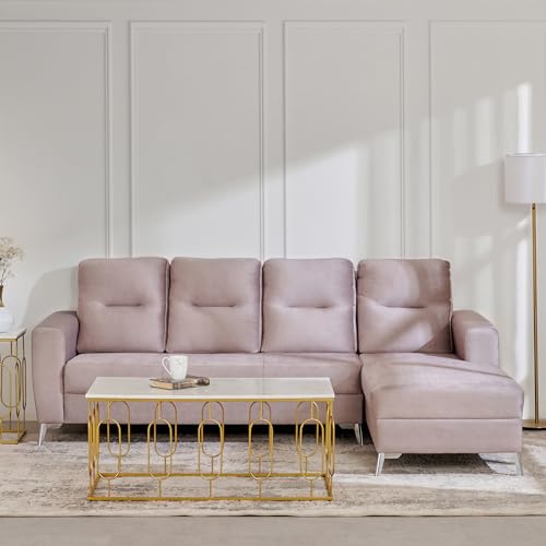 Image of Home Centre | Helios Vive | 4-Seater | with Lounge | Fabric|Solid Wood | Corner Sofa | Beige | 1 Year Warranty
