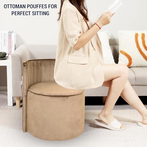 Image of Ottoman Puffy Stool for Living Room | Pouf Footstool for Office Home Decor | Upholstered Sitting Pouffe with Backrest for Home Dcor /Office /Living Room (Creame)