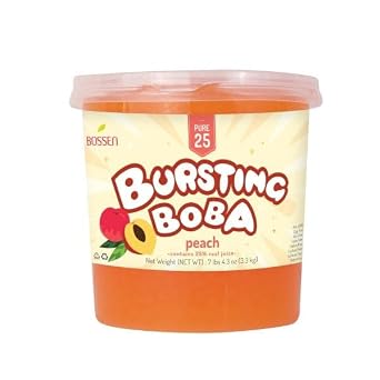 Bossen Bursting Boba Pure25 filled with a refreshing fruity liquid that creates a burst of flavor in your mouth Make in Taiwan 7.04 lb Each Pack 1 pack, Peach