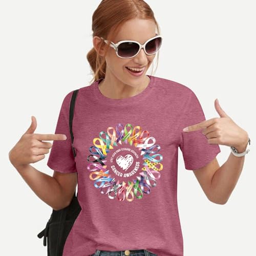 Breast Cancer Shirts for Women Cancer Awareness Shirt Cancer Shirts Colorful Ribbon Sunflower Cancer Warrior Tee Top4
