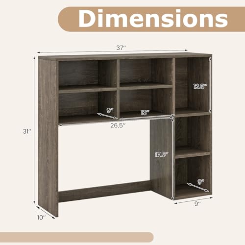 Image of Tangkula Desktop Bookshelf, 37 inch Countertop Storage Hutch with 7 Cubes & 3 Adjustable Shelves, 3-Tier Desk Display Rack Organizer, Multipurpose Wood Desktop Hutch for Dorm Home Office (Grey)