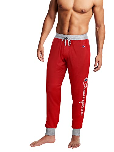 Champion Mens Champion Men's Sleep Rib Cuff Jogger Pant Pajama Bottom, Courageous Red/Oxford Gray Heather-Script Logo, X-Large Us #TOP15