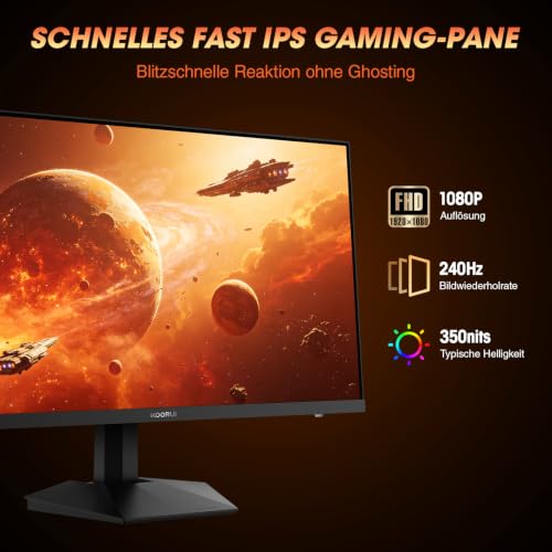 Image of KOORUI 27 Inch Gaming Monitor 240hz, 1ms, FHD 1920x1080, 90% DCI-P3, 100% sRGB Color Gamut, Adaptive Sync Compatible, HDMI, DisplayPort, Black, GN02