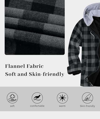ZITY Flannel Jacket for Men Sherpa Fleece Lined Full-Zip Plaid Hoodie - image 6