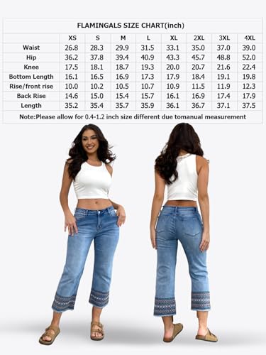 Flamingals Straight Leg Jeans for Women Low Rise Cropped Jeans Wash Embroidery Raw Hem Denim Pants Gray L2