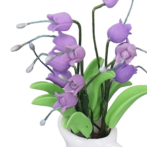 Salalis 1:12 Dollhouse Pots Lily Of The Valley White Vase Plant Pots Miniature Potted Miniature Bonsai Model Dollhouse Accessories Decor Tree Simulation Bonsai Plant Decoration #TOP5
