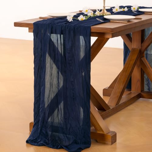 Image of Socomi 2pcs Navy Blue Easter Spring Cheesecloth Table Runner Boho Rustic Gauze 120 inch 10FT Cheese Cloth Runner for Wedding Party Baby Shower Birthday Home Decor Holiday Decorations