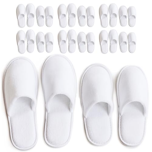 Modlux Spa Slippers, 12 Pairs Cotton Velvet Closed Toe Disposable Slippers for Guests, 6 Medium and 6 Large House Shoe, Hotel, Home, Indoor, Bride Slippers, Slip-on, White