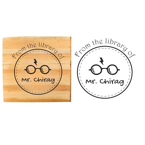 Image of Kunya Personalised Book Stamp with Your Name(3.5 cm Dia), customised for Stamping Books for Readers, Great Gift for booklovers, Kids, Teachers (HP Glasses)