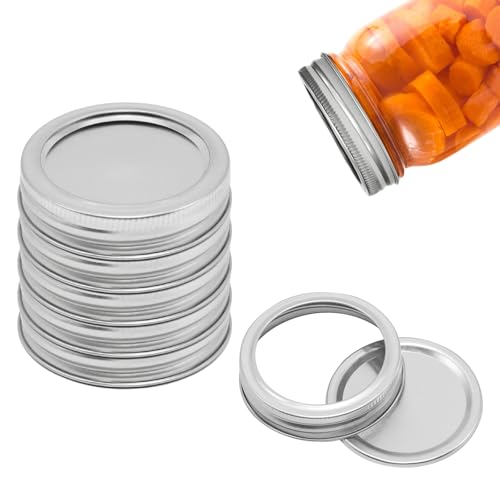 JAKOUE 6 Pairs Wide Mouth Mason Jar Lids & Bands - Reusable Metal Canning Supplies for Ball/Kerr Jars (12-Pack Leak-Proof Airtight Lids)