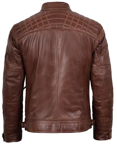 fjackets Real Lambskin Mens Leather Jackets - Quilted Cafe Racer Zip Up Moto Style Leather Jacket Men3