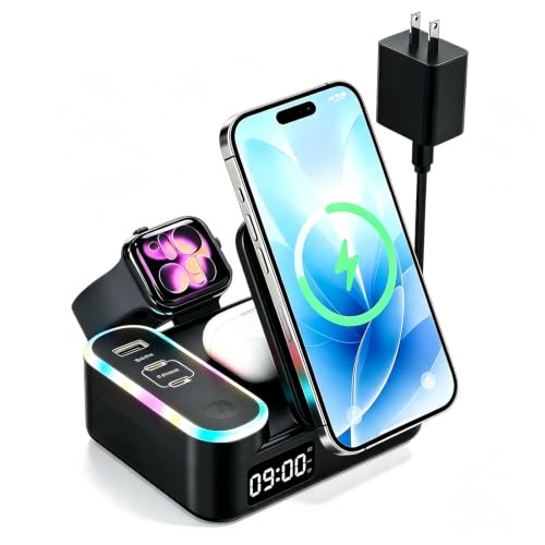 65W 8-in-1 Wireless Charging Station for Apple Samsung Multi-Devices, 3-Ports USB A/C Retractable Charger Stand/Desktop Orgnaizer for iPhone17/16/Galaxy 26/iPad/iWatch AirPods for Home Office, Family